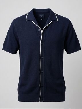 Steel & Jelly Classic Navy Cotton Short-Sleeve Button-Up Men's Cardigan Size S